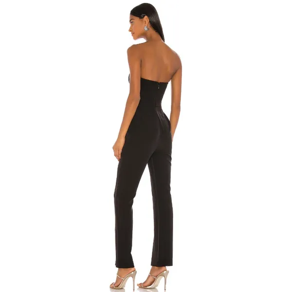 NBD Leena Strapless Black Crepe Jumpsuit Split Hem Straight Leg Cocktail Evening - Image 3