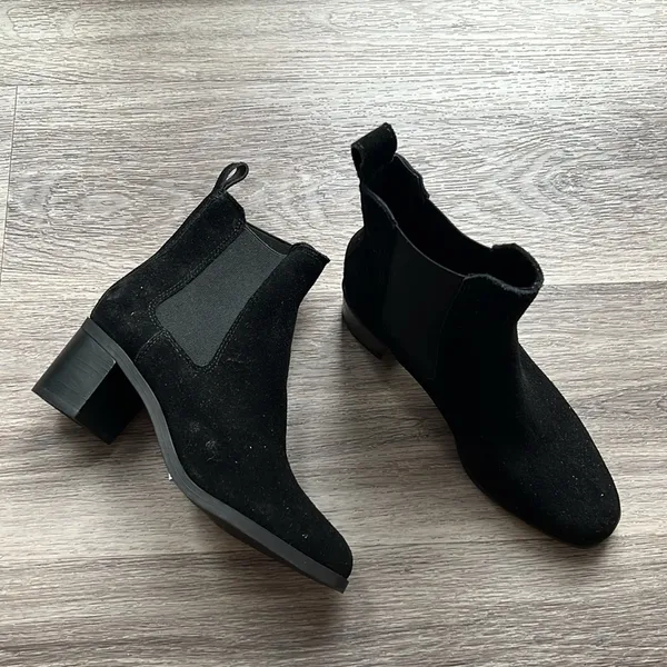 Steve Madden Black Leather Stacked Heel Ankle Boots Suede Booties Size 6B - Image 3