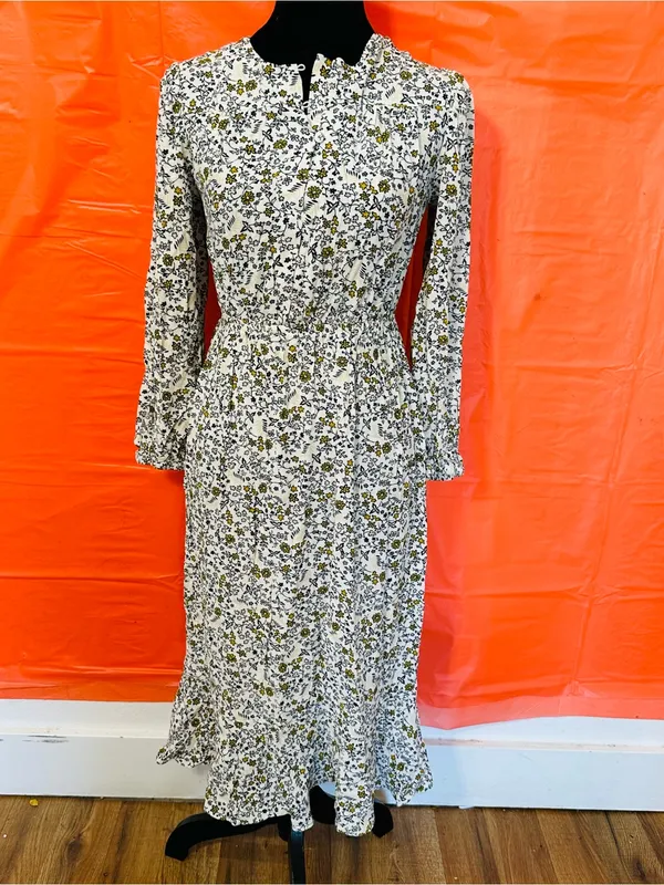 SD Collection Cream Floral Midi Dress with Olive Accents - Image 7