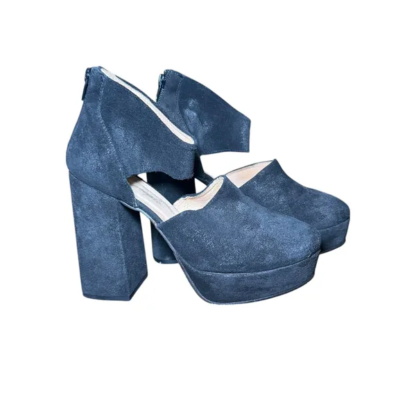 Free People Black Suede‎ Platform Block Heel Ankle Edgy Statement Size 38 (7) - Image 3
