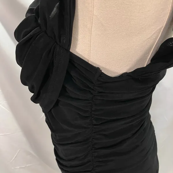 New Pretty Garden Ruched Bodycon Midi Dress Womens Large Black Sexy Cocktail‎ - Image 9