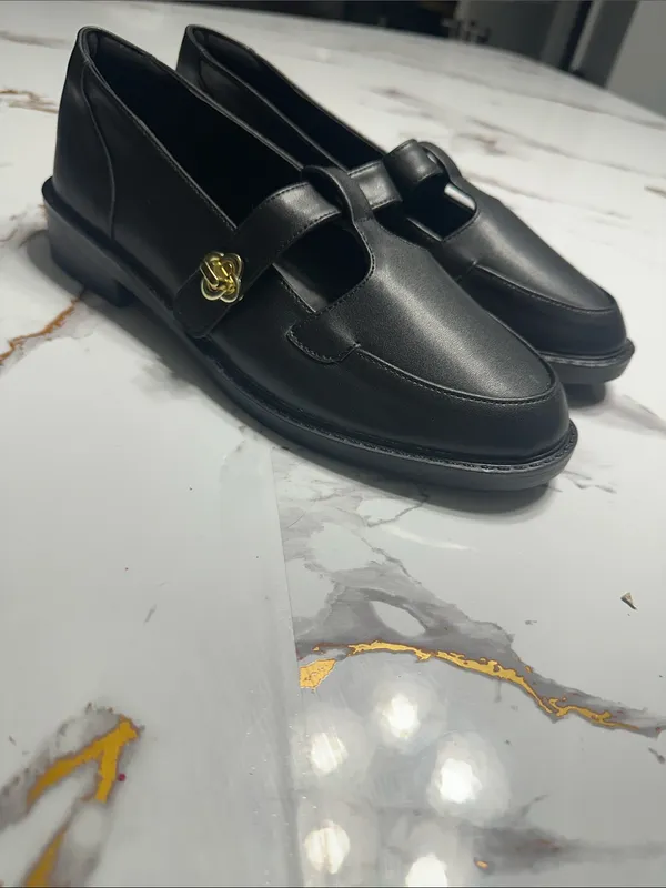 Chic Black Mary Jane Loafers Gold Accent ,Cute Style. - Image 5