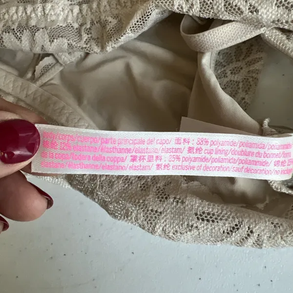 Victoria's Secret PINK Strappy Plunge Criss-Cross beige Lace Bralette Small - Image 9