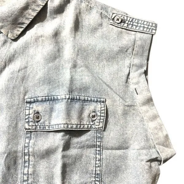 NWT BUFFALO DAVID BITTON Women's Medium Blue Shirt Soft Acid Wash Utility SS NEW - Image 3