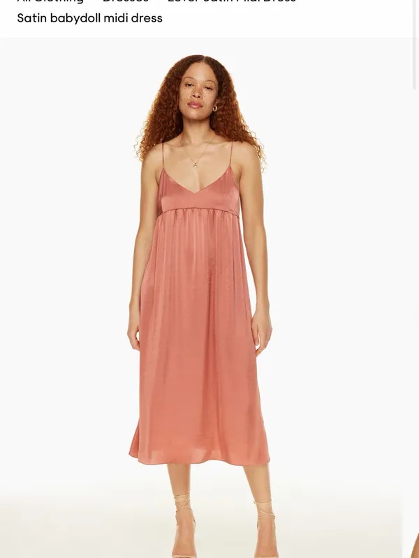 Wilfred Aritzia Satin Babydoll Midi Dress XS - Dark Pink - Image 4