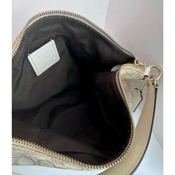 Coach Celeste Signature Jacquard Hobo Bag Light Khaki White Like New - Image 6