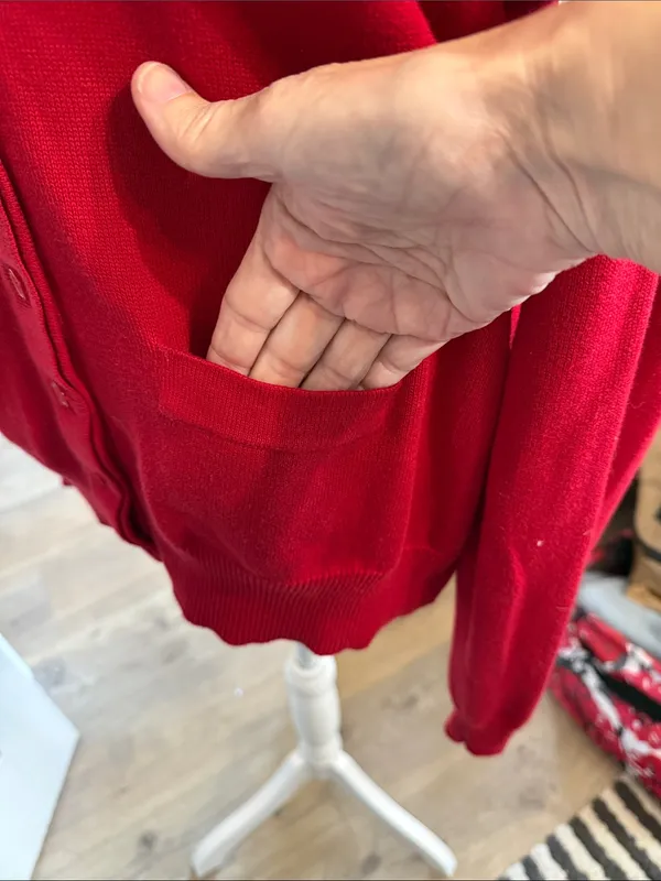 ST JOHN’S BAY Lightweight Cotton Red Cardigan L Grandpa Minimalist Preppy - Image 3
