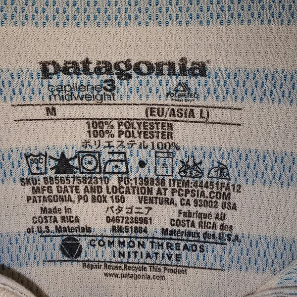 Patagonia Womens Blue Striped Capilene 3‎ Midweight Zip Neck Long Sleeve Top Med - Image 4