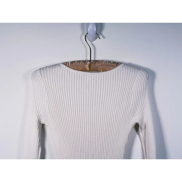 Abercrombie & Fitch O-Ring Cutout Midi Dress Womens XS White Quiet Luxury Fall - Image 6