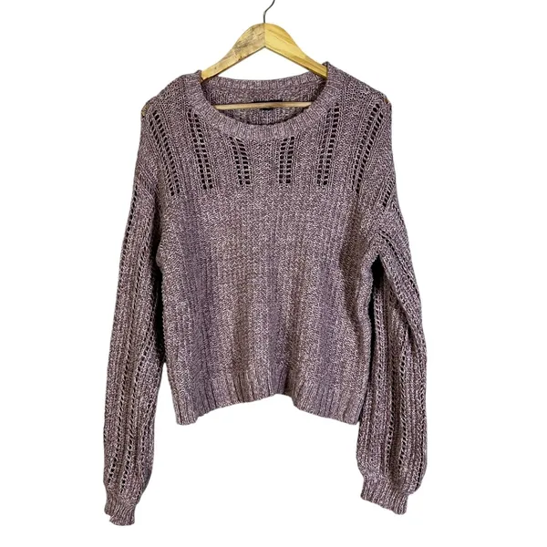 American Eagle Pointelle Marled Knit Oversized Sweater Mauve Open Stitch Size M - Image 2