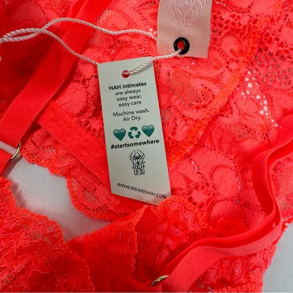 We Are HAH Chi‎ Bralette Fried Salmon Pink Floral Lace Sheer Adjustable XS NEW - Image 14