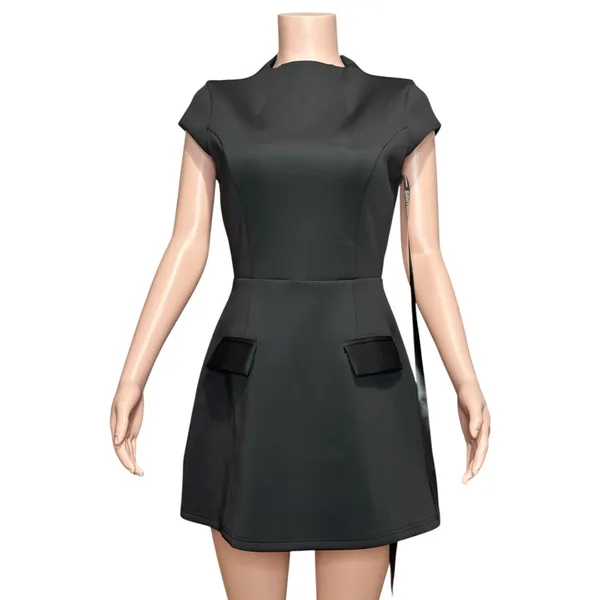 LEAU Cote Cap Sleeves Pocket Mini Dress, Black, Medium - Image 6