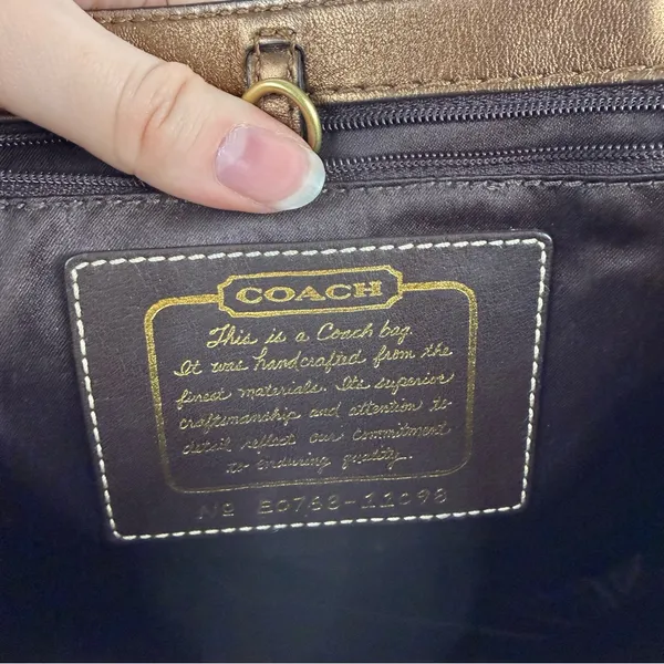 Authentic Coach Signature Jacquard Holiday Tote Chocolate Metallic Patchwork - Image 7
