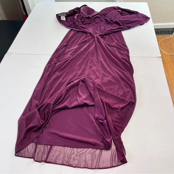 NWT Alex‎ Evenings Plum Purple Beaded Cold Shoulder Chiffon Maxi Dress Size 6 - Image 5