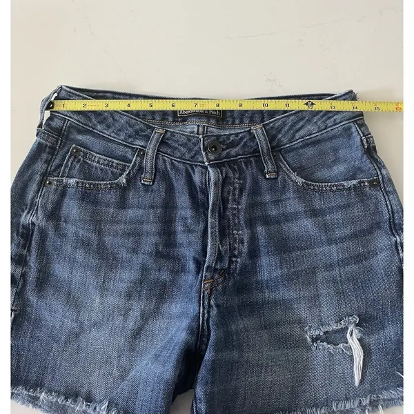 Abercrombie & Fitch Button Fly Distressed Blue Denim Shorts Women’s 25 Raw Hem - Image 6