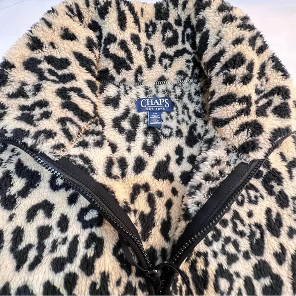Chaps Ralph Lauren Leopard Fleece Vest Cozy Mob Wife Indie Sleaze Sz L Cabincore - Image 6