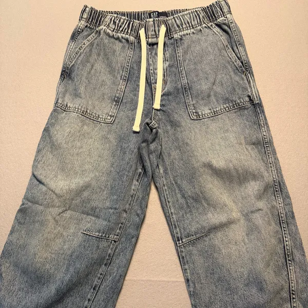 Gap Supersoft Pull-On Barrel Jeans Light Wash Denim Women Size M - Image 10
