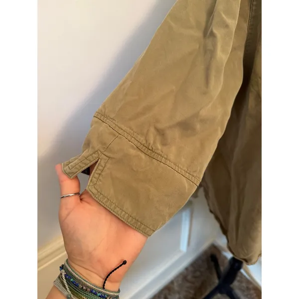 Multiples Olive Green Modal V-Neck Drab Henley Blouse 3/4 Sleeve Popover Boho - Image 2