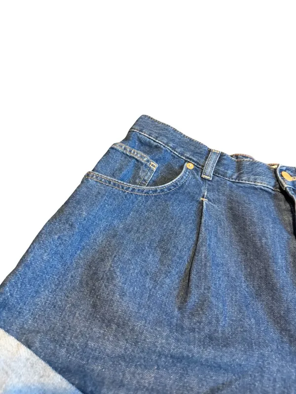We The Free Danni High Rise Shorts Denim Dark Wash Oversized Cuff Size Large - Image 3
