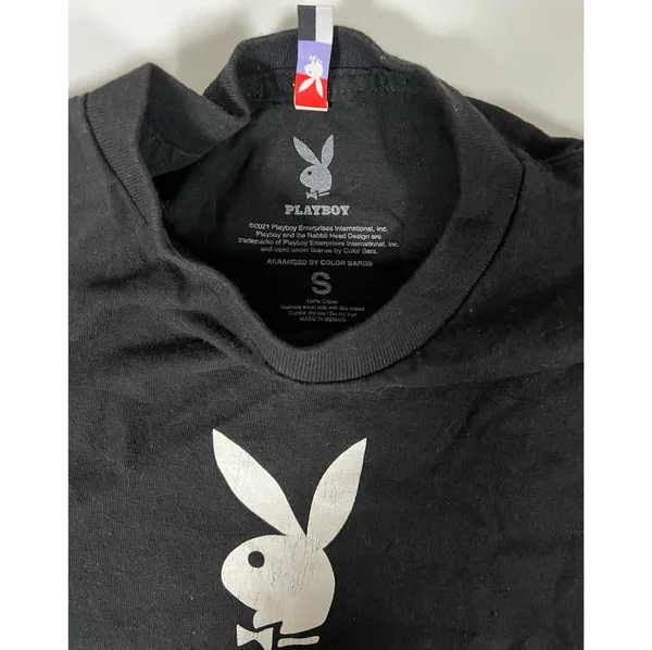 Black Playboy Bunny Playing Card Graphic Short Sleeve T-Shirt Top Tee Size S 🤍🖤 - Image 5