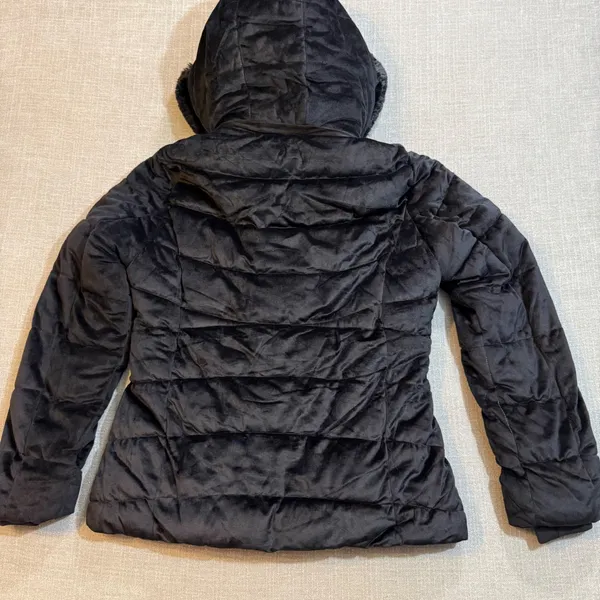 Red Marine Black Velvet Puffer Jacket Women Size Medium Faux Fur Hood NWT - Image 2
