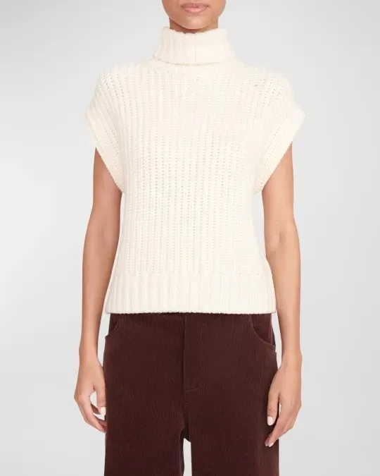 Staud Bette merino wool rib-knit cap sleeve turtleneck sweater size S small NEW - Image 15