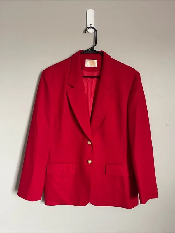 PENDLETON | Bright Red 100% Wool Single-Breasted Blazer Jacket Sz 12 - Image 5