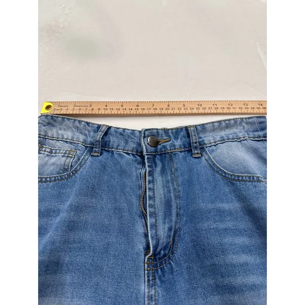 Womens Distressed Wide Leg Jeans Medium Wash Ripped High Rise Blue Size M - Image 3