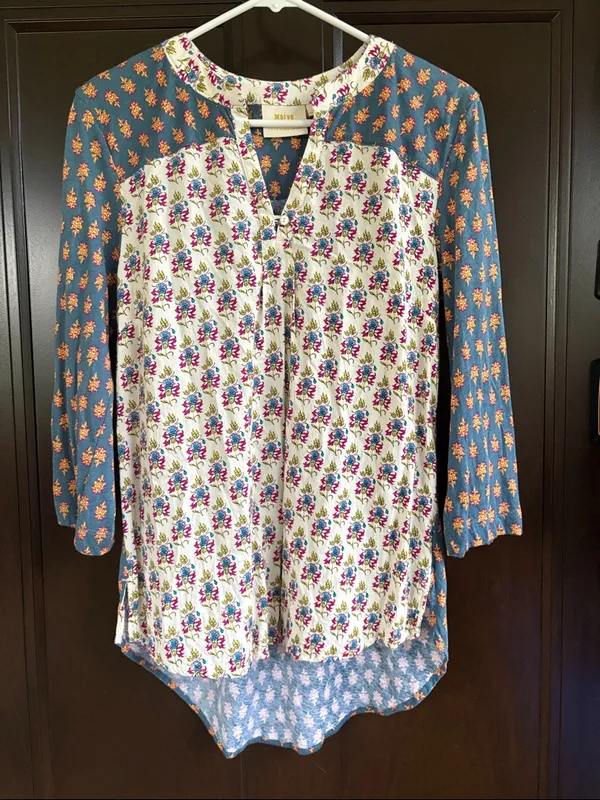 EUC Anthropologie Maeve Mandan Mixed Print Top Size Medium - Image 4