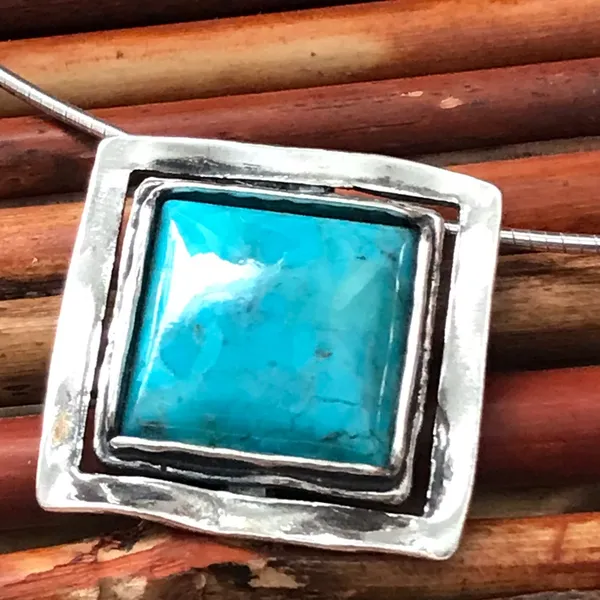 Silpada Sterling Silver Necklace Turquoise Square Pendant Slider - Image 5