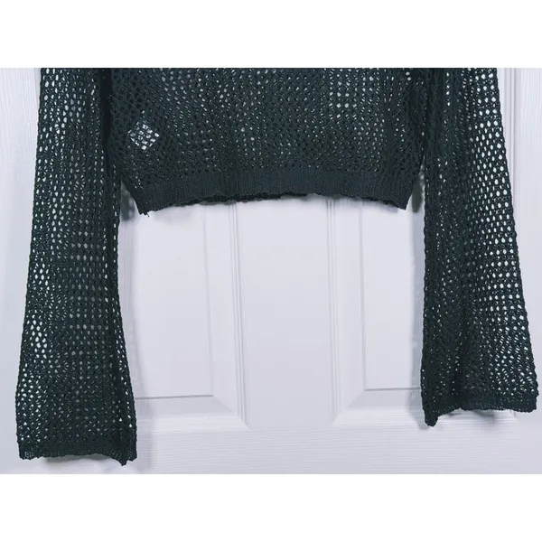 Superdown Whimsigoth Crochet Open Knit Crop Top XS Black Y2K Festival Rave Goth - Image 8