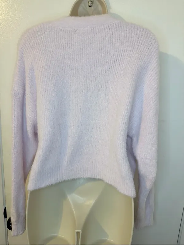 Forever 21 Soft Fuzzy Knit Cropped Cardigan XL Light Pink - Image 9