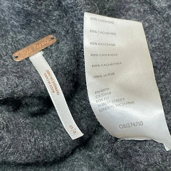 Free People Women's Dark Gray 100% Cashmere Turtleneck Cropped Sweater Top S - Image 4