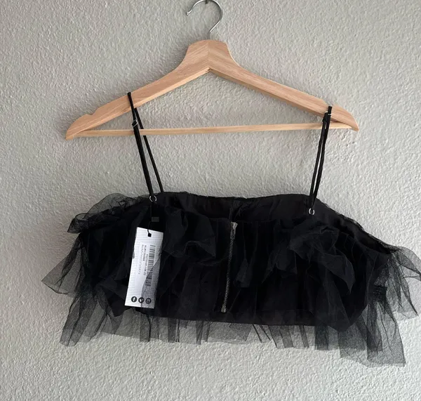 Boohoo black Tulle Crop Top Built in Bra - Image 2