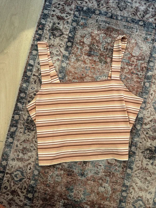 American Eagle Outfitters Stripped Square Neck Crop Top - Image 4
