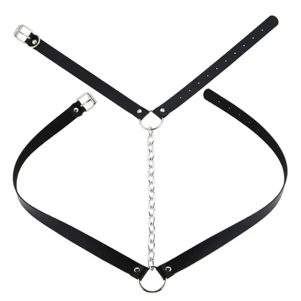 Black Harness Chunky Chain Belt New - Image 4
