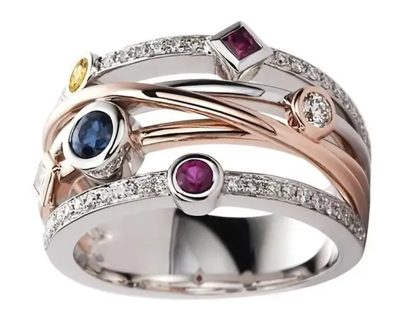 & Other Stories Gorgeous Stainless Steel Silver and Gemstones Statement Band Size 6 - Image 2