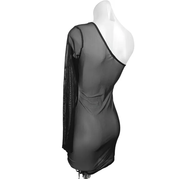 12th Tribe Tessa Black Mesh Sheer Cutout One Shoulder Cinched Mini Dress Size S - Image 6