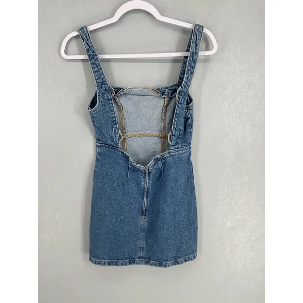 Zara Womens Denim Mini Dress Open Back Blue Jean Bodycon Size Extra Small - Image 3