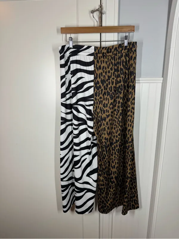 EMY Ave Leopard & Zebra Print Wide leg pants Brown/Black & White Large XL fun - Image 5