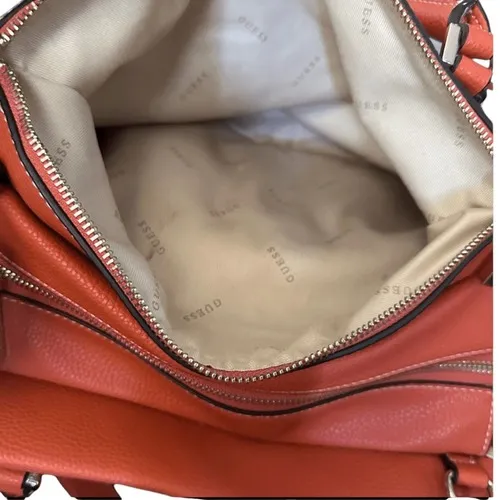 GUESS Satchel Handbag Burnt Orange Canvas Leather Trim Top Handle Crossbody Bag‎ - Image 7