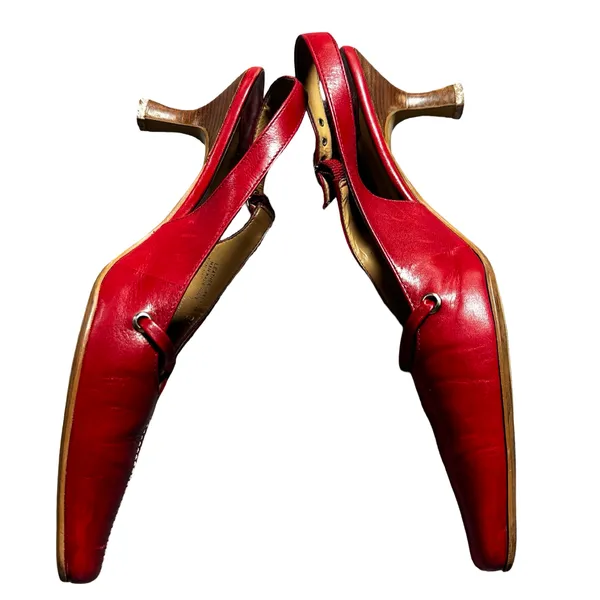 Nine West Red Leather Square Toe Mary Jane Slingback Heels 8.5M Y2K - Image 11
