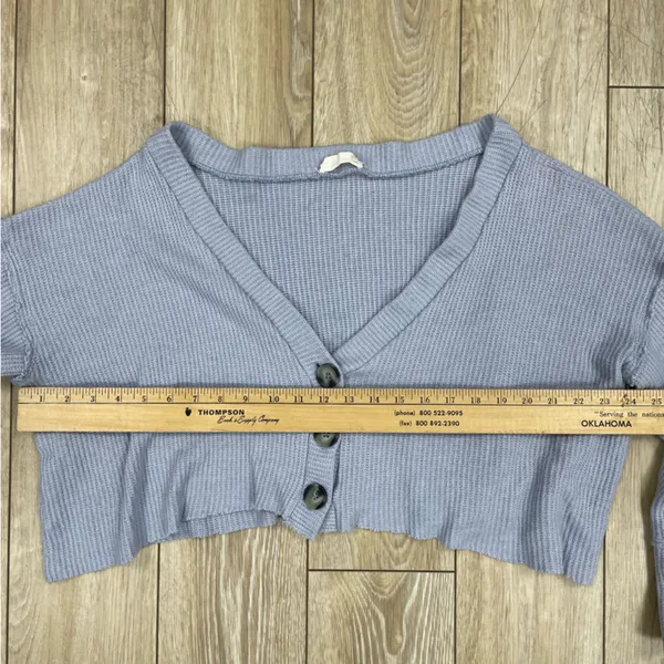 Light Lavender Ribbed Button-Front Cropped Cardigan, large - Image 3