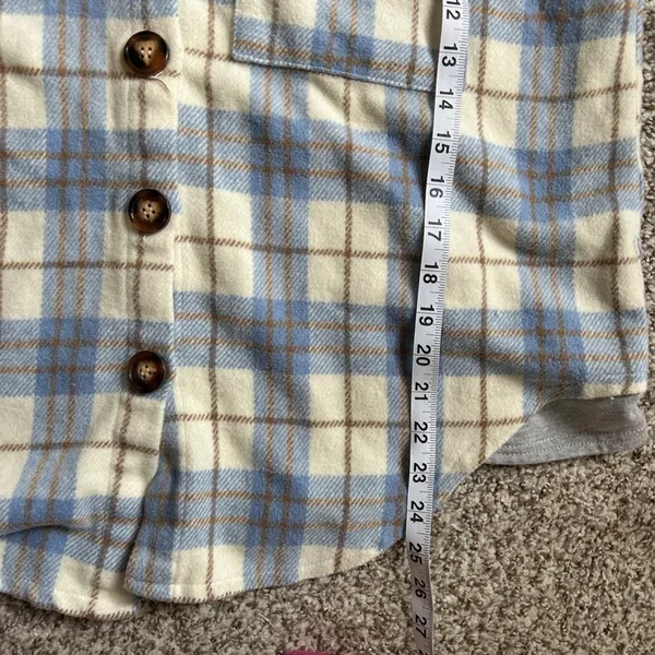 Veveret Blue Cream Plaid Shacket Flannel Jacket Fall Spring Comfy Casual Large - Image 7