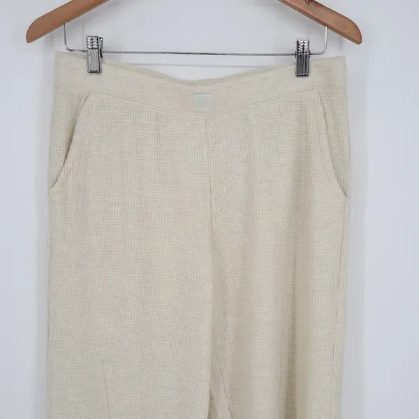 Gap Slouchy Wide Leg Lounge Pants Womens Medium Beige High Waisted Waffle Knit - Image 4