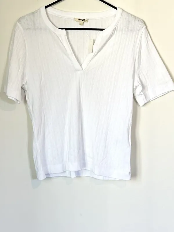 NWT Madewell Pointelle Notch Neck Tee in White - Size: Large - Image 2