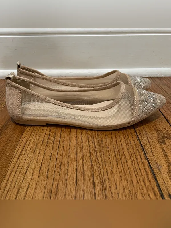 Juicy Couture Penny Rhinestone Mesh Ballet Flats Sheer Beige Womens Size 7 Y2K - Image 7