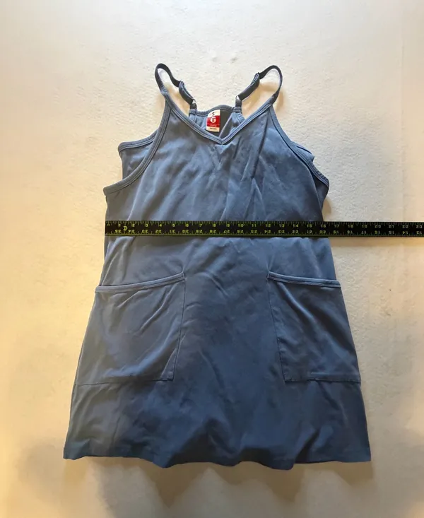 TARSE Blue V-Neck Exercise Mini Dress with Built-in Shorts and Pockets - Image 3
