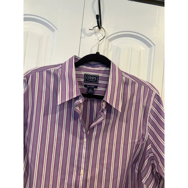 Chaps Purple And White Stripe Button‎ Down Shirt Size 1X - Image 3