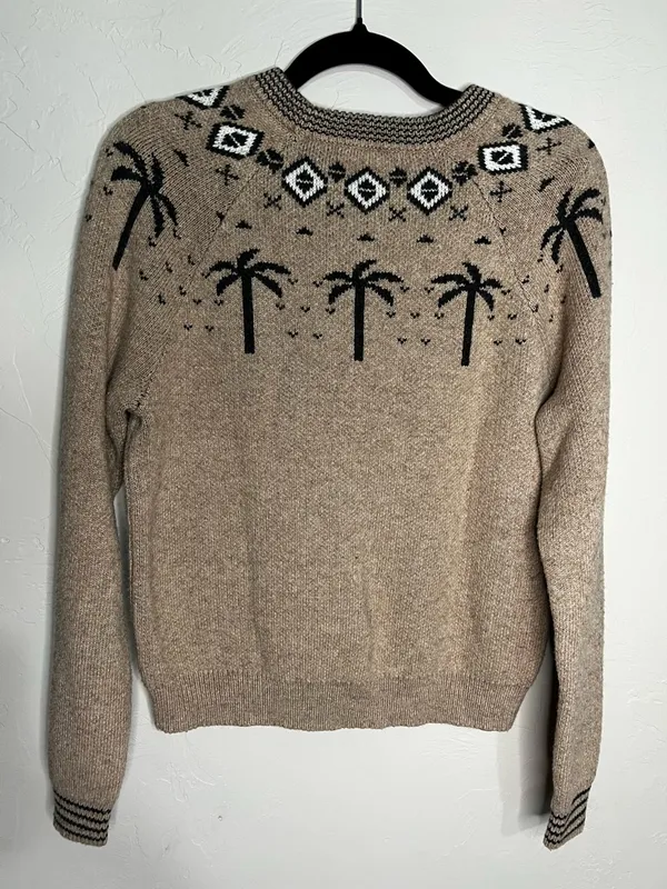 Marine Layer Archive Avalon Fair‎ Isle Palm Trees Cotton Wool Blend Crew Sweater - Image 7
